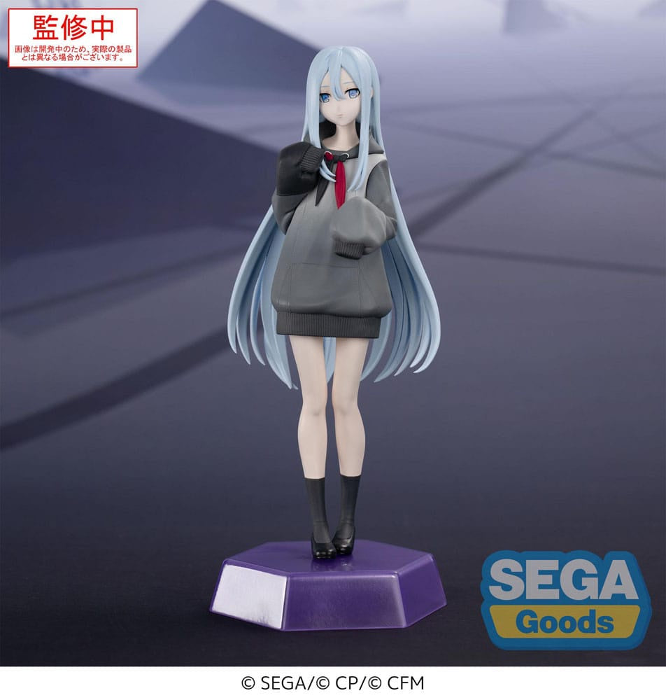 Anime character figurine on a purple stand with 'Sega Goods' logo.