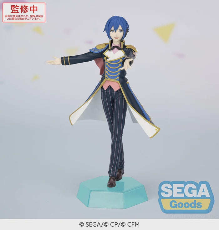 Animated character figurine with blue hair and a striped outfit on a light gray background, featuring the Sega Goods logo.