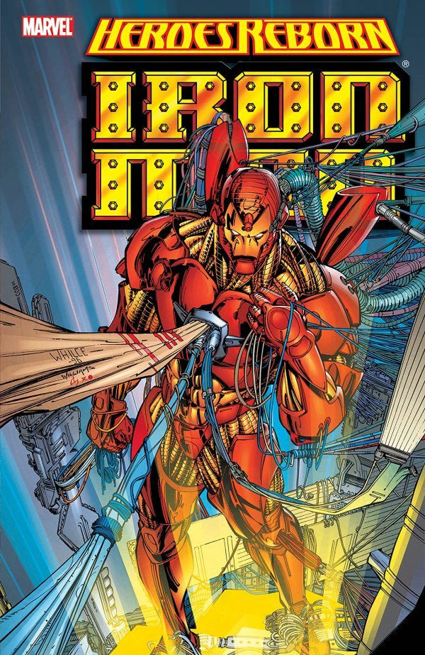 Comic book cover featuring Iron Man from Marvel's Heroes Reborn series.