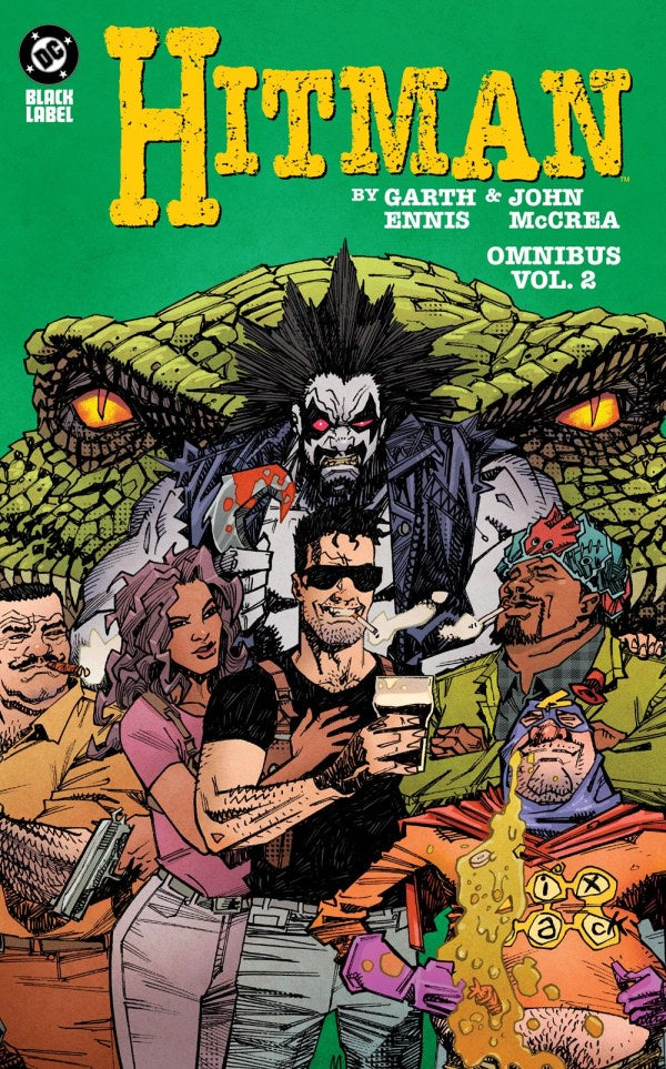 Comic book cover of 'Hitman' Omnibus Vol. 2 with colorful characters and a green background.