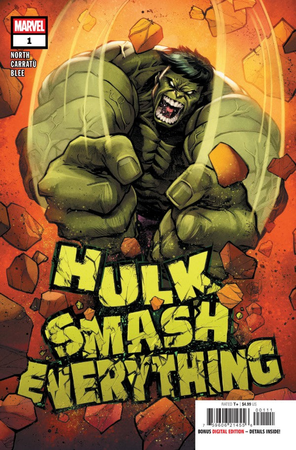 Comic book cover featuring the Hulk with 'Hulk Smash Everything' text on a fiery background