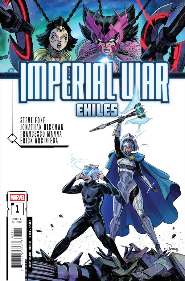 Comic book cover of 'Imperial War Exiles' with characters in action poses.
