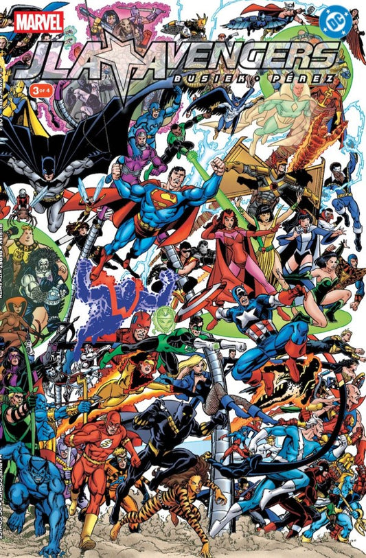 Collage of various superhero characters from Marvel and DC on a white background