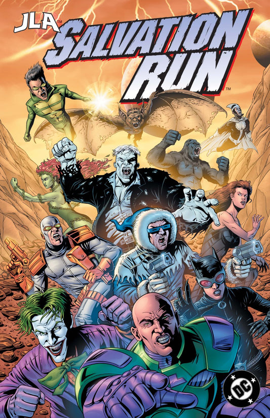 Comic book cover featuring superhero characters with 'JLA Salvation Run' title