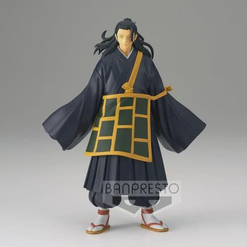 Figure of a character in traditional attire with 'BANPRESTO' branding on a gray background
