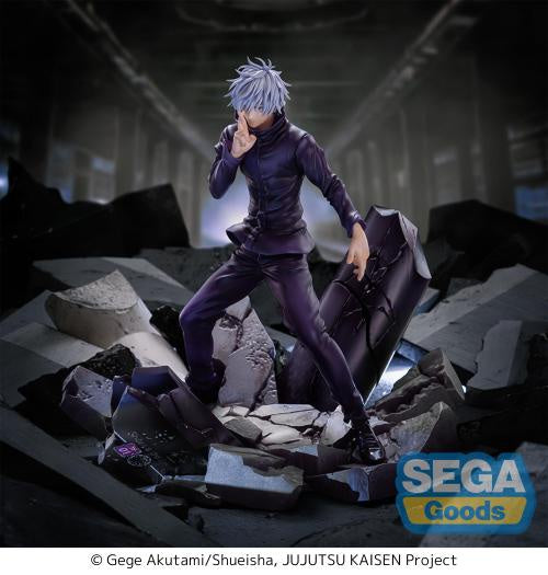 Figurine of a character from 'Jujutsu Kaisen' standing on rubble with 'Sega Goods' logo.