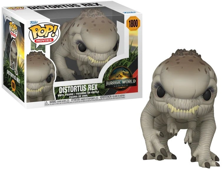 Funko Pop! Distortus Rex figure from Jurassic World with packaging on a white background