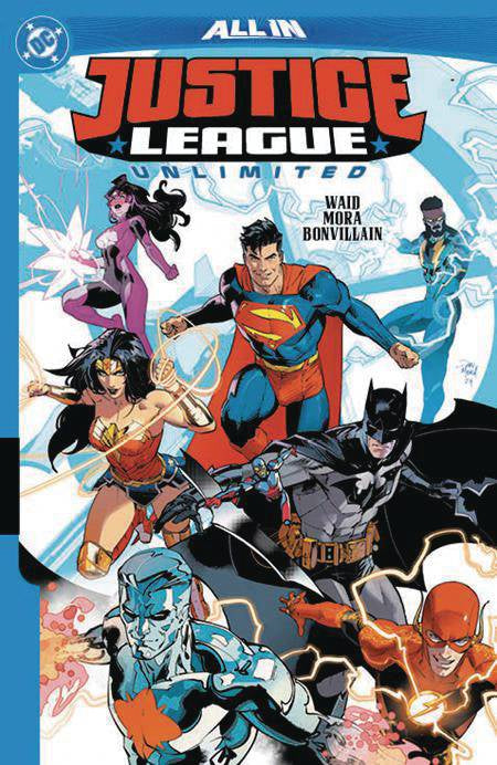 Comic book cover featuring Justice League Unlimited with characters in action poses.