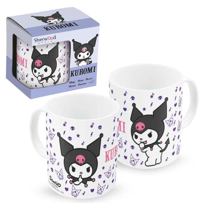 Two mugs with a cartoon character design and packaging on a white background