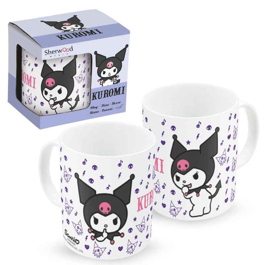 Two mugs with a cartoon character design and packaging on a white background