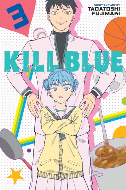 Cover of 'Kill Blue' manga with two characters and colorful elements.