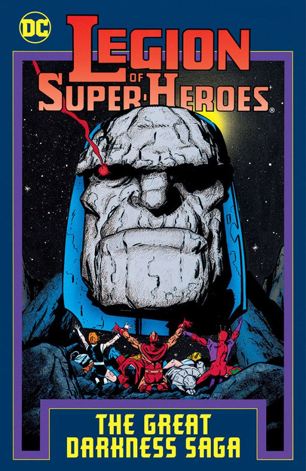 Comic book cover of 'Legion of Super-Heroes' featuring a stone-like figure and small characters.