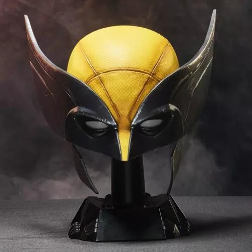 Yellow and black helmet with horns on a dark background