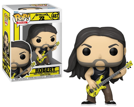 Funko Pop! vinyl figure of a musician with long hair and beard, holding a guitar, next to its packaging.