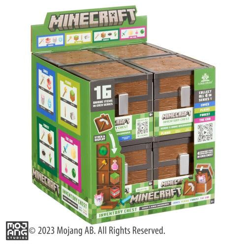 Minecraft toy chest packaging with green and brown design