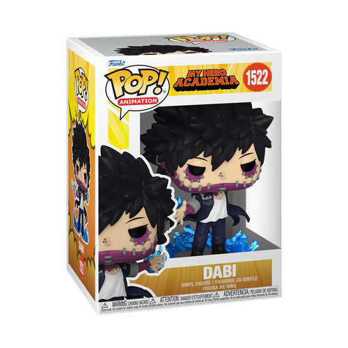 Funko Pop! vinyl figure packaging of Dabi from My Hero Academia with colorful design and character illustration.