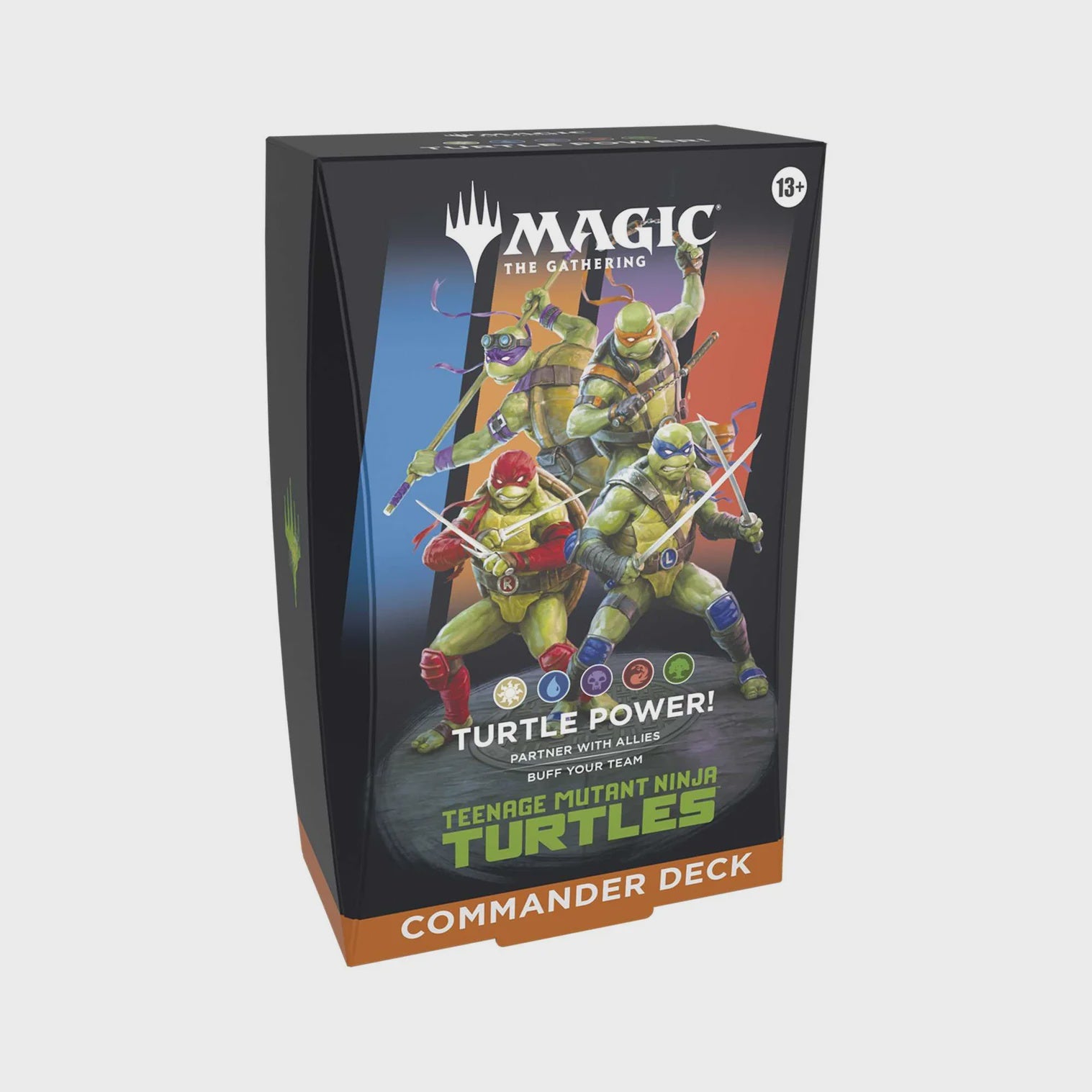 Card game box featuring Teenage Mutant Ninja Turtles with Magic: The Gathering branding.