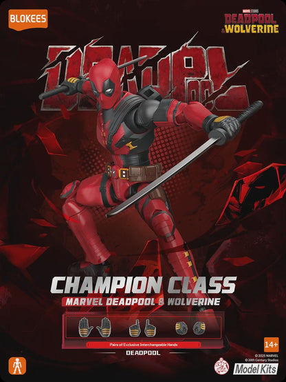 Marvel Deadpool and Wolverine model kit packaging with character illustration on a dark background