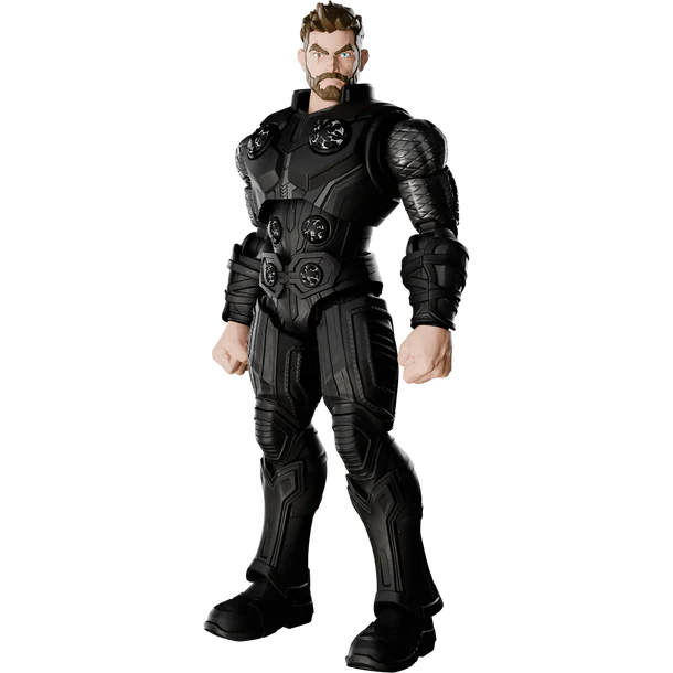 Black armored figure on a white background