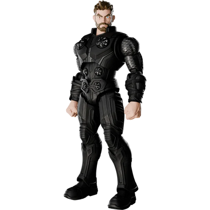 Black armored figure on a white background