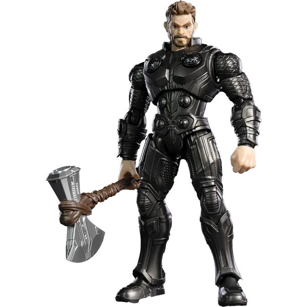 Action figure in detailed costume holding an axe on a white background