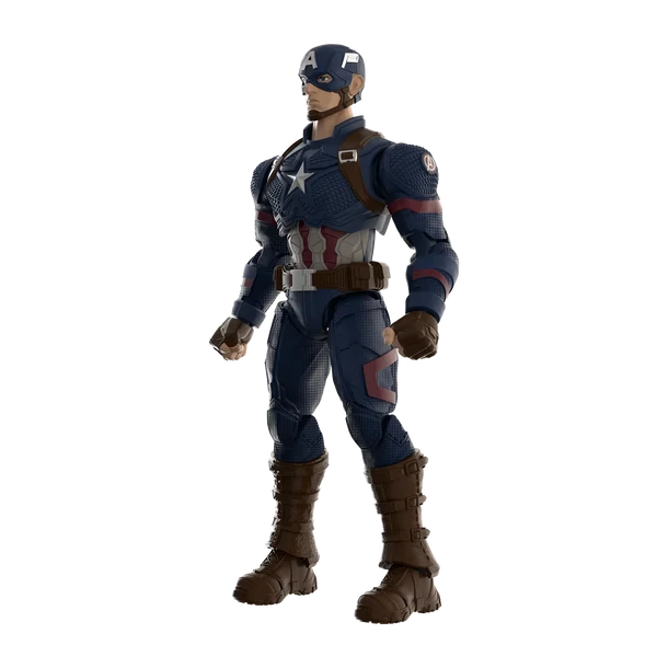 Action figure of a superhero in a blue and red costume on a white background