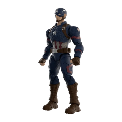 Action figure of a superhero in a blue and red costume on a white background