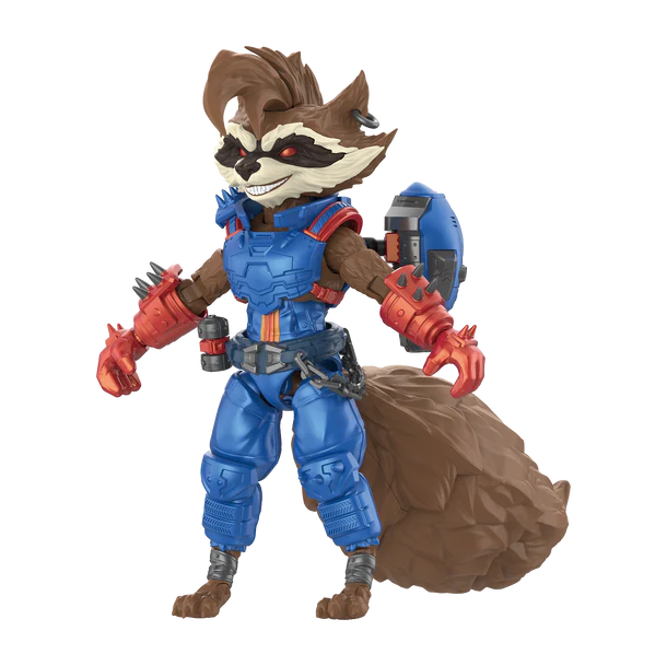 Action figure of a character in blue and brown costume with tools on a white background