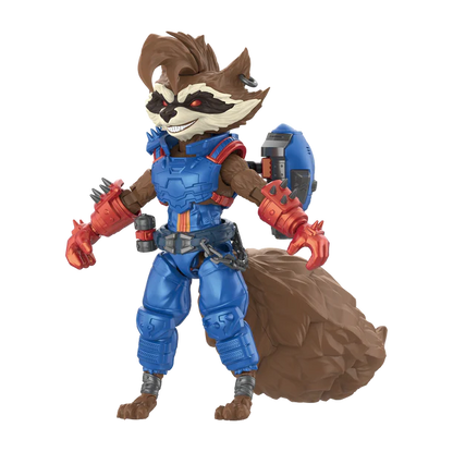 Action figure of a character in blue and brown costume with tools on a white background
