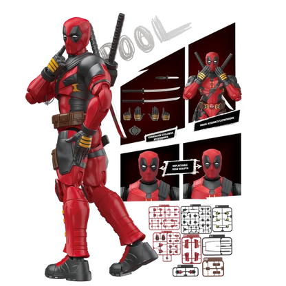 Deadpool action figure with accessories on a white background