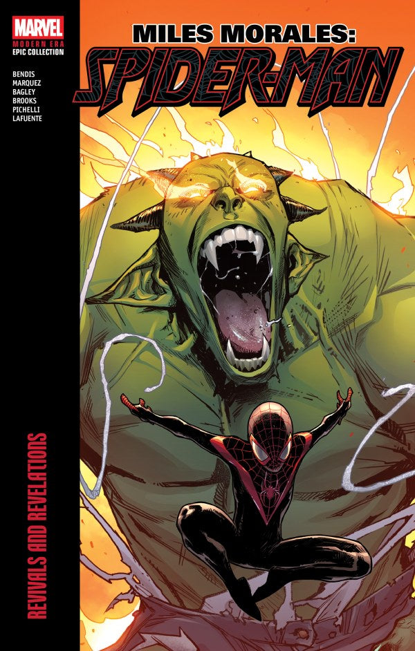 Comic book cover featuring a superhero in a green suit with a smaller figure in front, set against a fiery background.