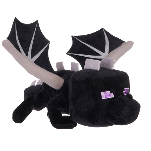 Black plush toy with wings on a white background
