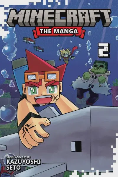 Minecraft manga book cover with characters and text