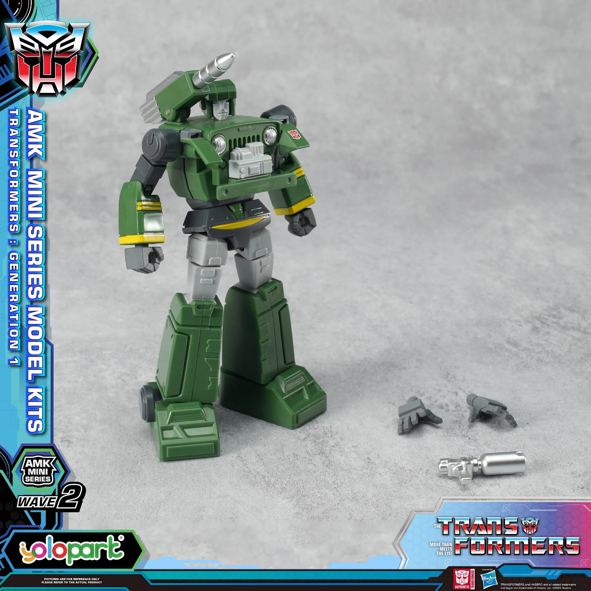 Transformers toy figure with AMK Mini Series branding on a gray background