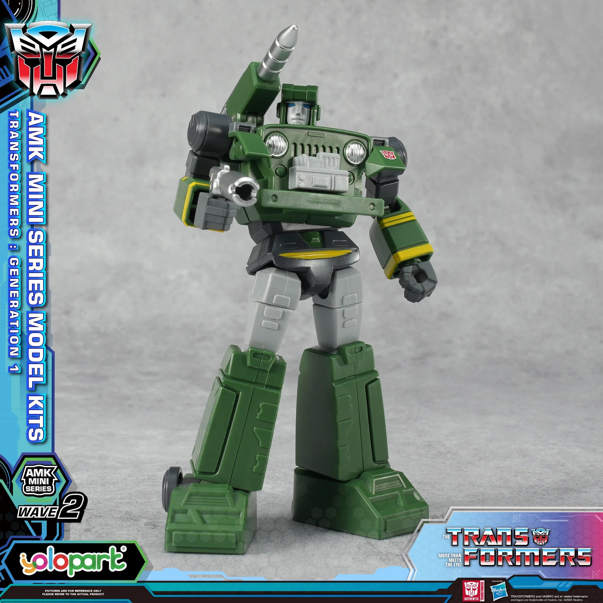 Transformers model kit with green and gray color scheme on a gray background