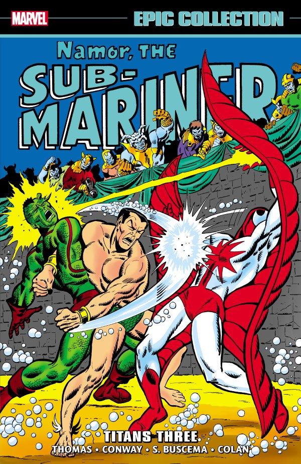 Comic book cover featuring Namor the Sub-Mariner and other characters with vibrant colors and dynamic poses.