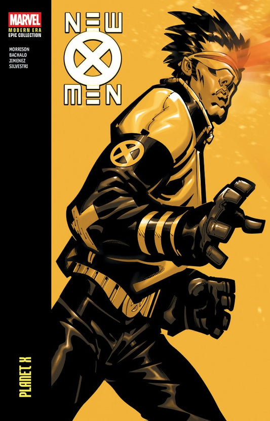 Comic book cover featuring a character from 'New X-Men' with a yellow background