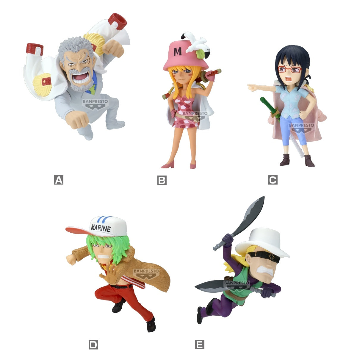5 different One Piece Egg Head Figures