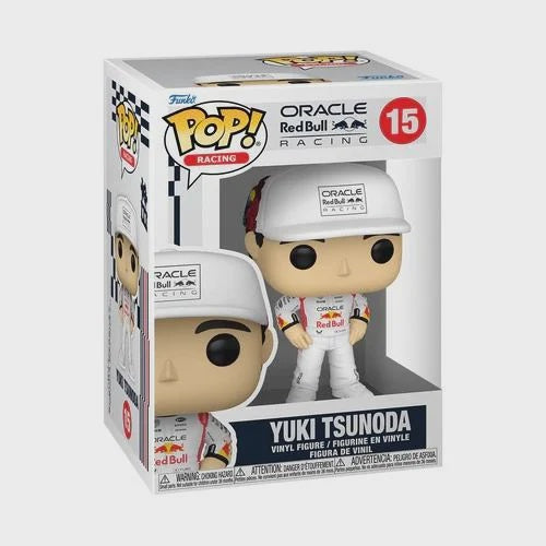 Funko Pop! vinyl figure of Yuki Tsunoda in Oracle Red Bull Racing packaging