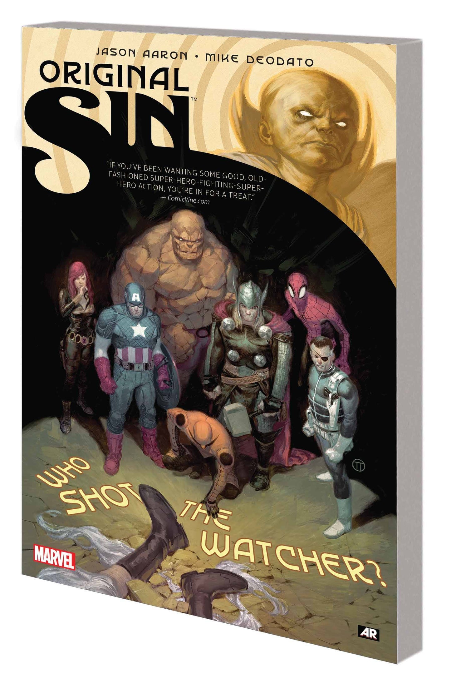 Comic book cover of 'Original Sin' with characters and text on a white background