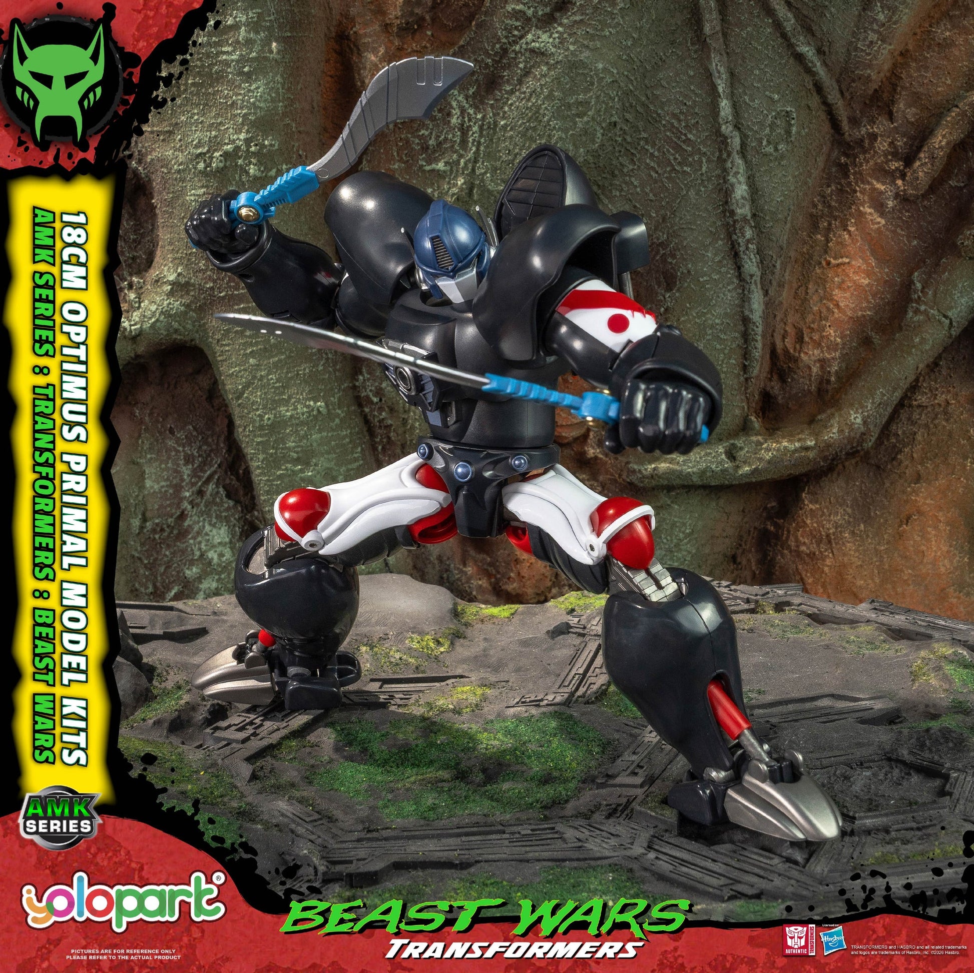 Transformers Beast Wars figure with detailed pose against a rocky background