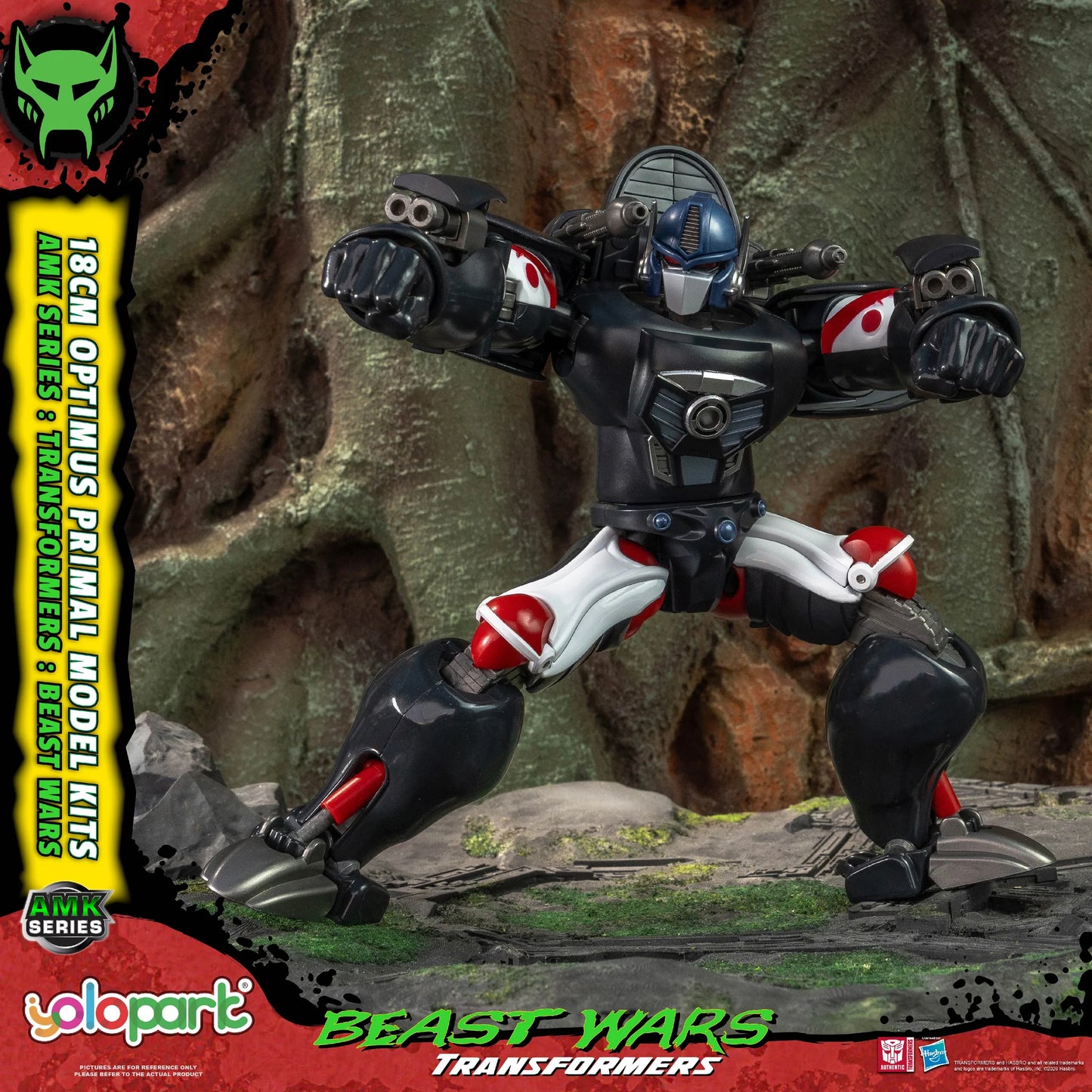 Transformers Beast Wars figure with detailed design against a rocky background