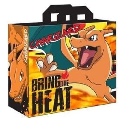 Cartoon Charizard character on a product packaging with 'Bring the Heat' text.