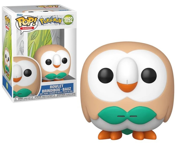Funko Pop! Rowlet figure from Pokemon with packaging on a white background
