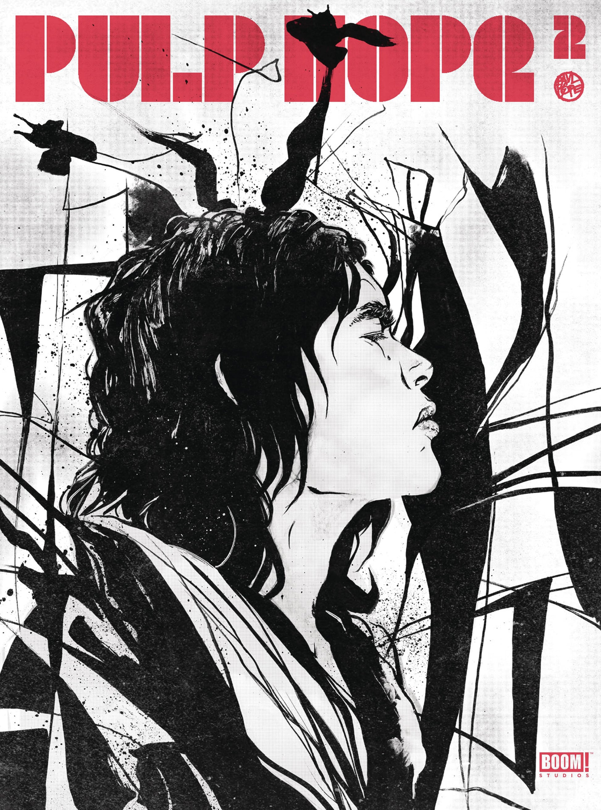 Comic book cover with stylized illustration of a woman's profile and 'Pulp Pope' text.