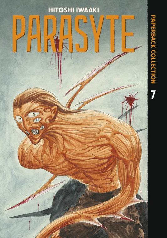 Book cover of 'Parasyte' Volume 7 by Hitoshi Iwaaki with a creature illustration on a gray background.
