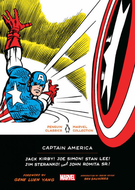 Book cover of 'Captain America' featuring a superhero in action with a shield and comic book style.