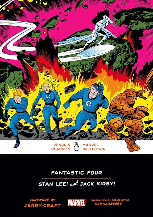 Comic book cover featuring the Fantastic Four with vibrant colors and dynamic poses.