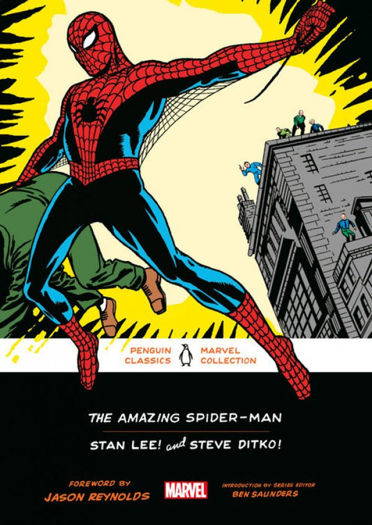 Book cover of 'The Amazing Spider-Man' with Spider-Man in action pose on a city street.