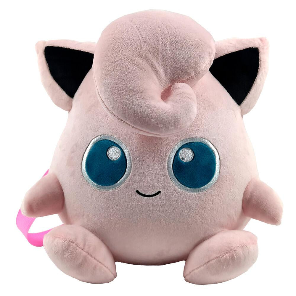 Plush toy resembling a pink creature with large blue eyes on a white background